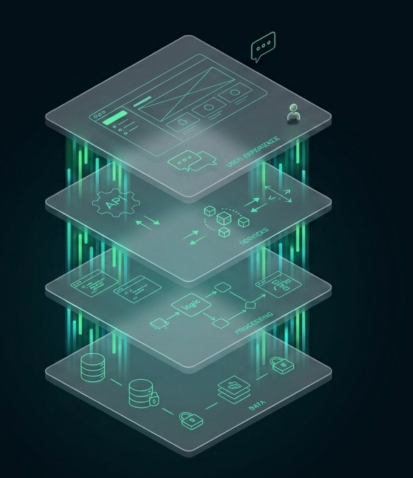 Arquitetura do SmartSAU organizada em quatro camadas conectadas